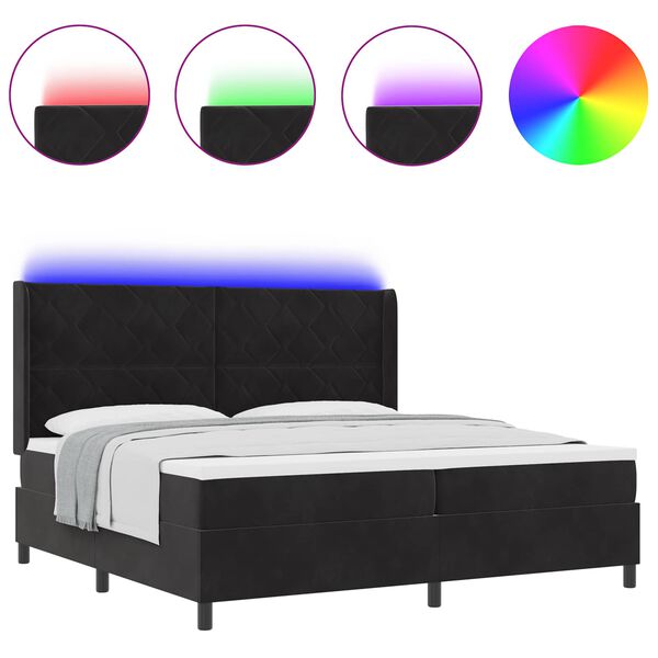 vidaXL Kastītes atsperu gulta ar matraci Melna 200 x 200 cm Samts