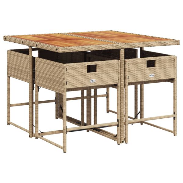 vidaXL 5-daļīgs dārza mēbeļu komplekts, matrači, bē&scaron;a PE rotangpalma