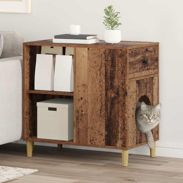 vidaXL Kaķu māja Vecs koks 72 x 42.5 x 70 cm Inženierijas koks