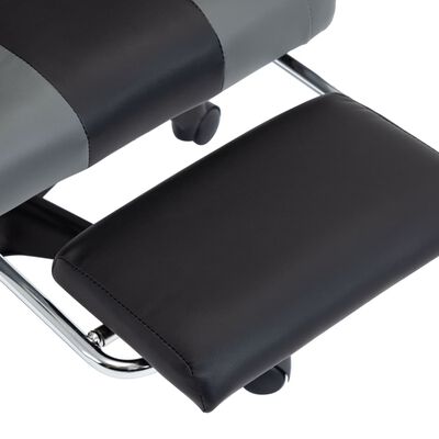 vidaXL biroja krēsls ar kāju balstu, pelēka un melna mākslīgā āda