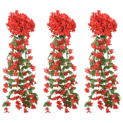 vidaXL mākslīgo ziedu vītnes, 3 gab., sarkans, 85 cm