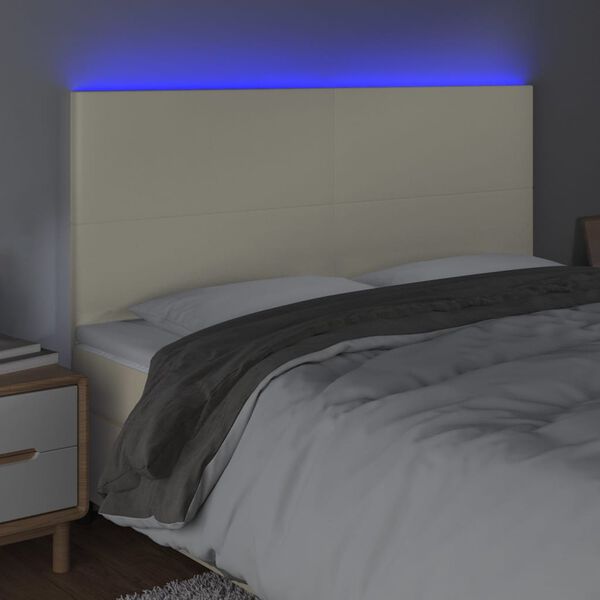 vidaXL gultas galvgalis ar LED, 200x5x118/128 cm, krēmkrāsas