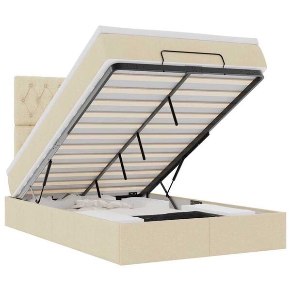 vidaXL Osmaņu gulta ar matraci&LEDs, krēmkrāsas, 120x190 cm, audums