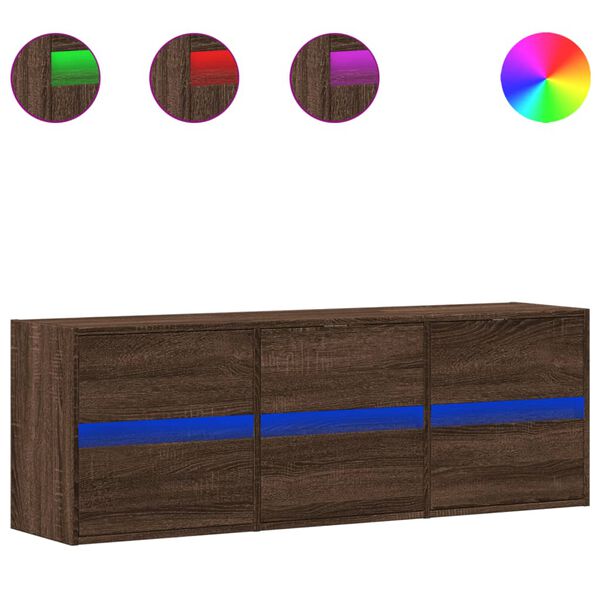 vidaXL TV sienas skapītis ar LED lampiņām, brūna ozola, 130x31x45 cm