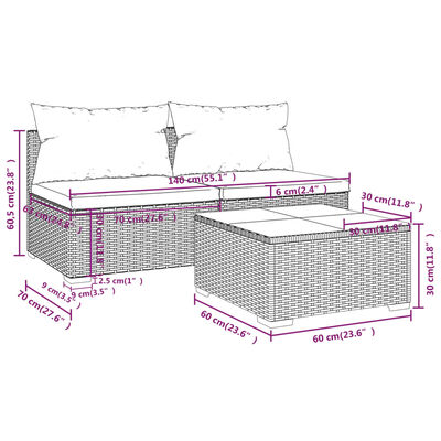 vidaXL 3-daļīgs dārza mēbeļu komplekts, matrači, melna PE rotangpalma