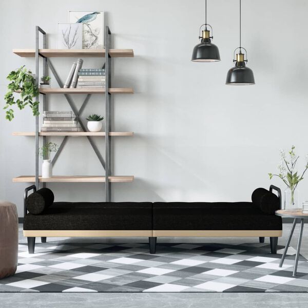 vidaXL dīvāngulta ar roku balstiem, melns audums