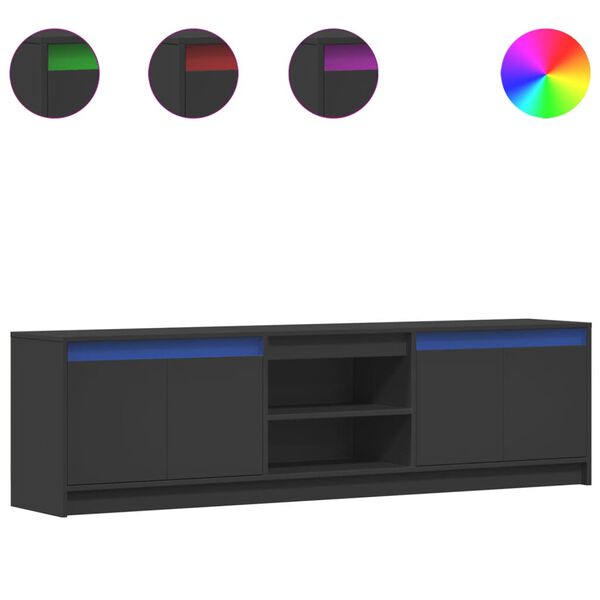 vidaXL TV skapītis ar LED, melns, 180x34x50 cm, inženierijas koks