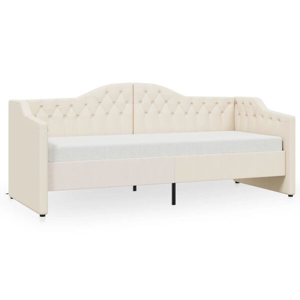 vidaXL dīvāngulta ar matraci, USB, krēmkrāsas audums, 90x200 cm