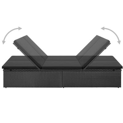 vidaXL divvietīgs sauļošanās zvilnis ar matraci, melna PE rotangpalma