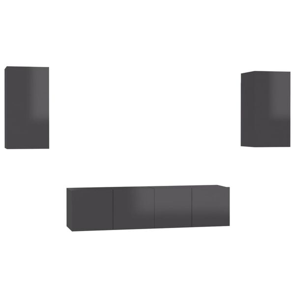 vidaXL 4-daļīgs TV skapī&scaron;u komplekts, spīdīgi pelēks inženierijas koks