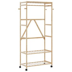 vidaXL drēbju statīvs ar plauktiem un riteņiem 90x40x179,5 cm bambusa