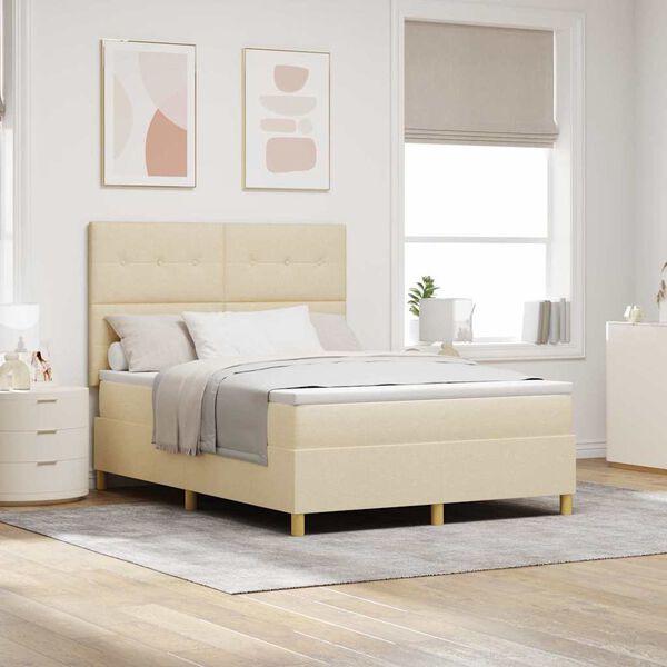 vidaXL LED gultas pamatne ar matraci Krēmkrāsa 140 x 190 cm audums