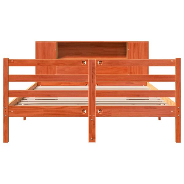 vidaXL gulta ar grāmatu plauktu, bez matrača, 135x190 cm, priedes koks