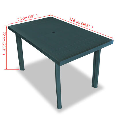 vidaXL dārza galds, 126x76x72 cm, zaļa plastmasa