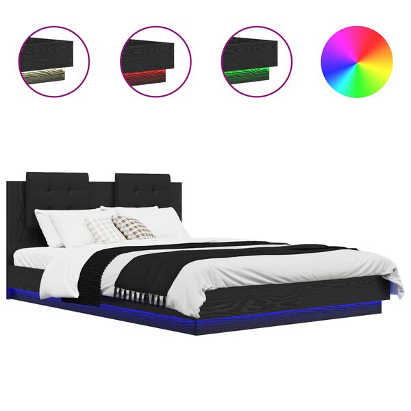 vidaXL Gultas rāmis ar atzveltni Melns ozolkoks 150 x 200 cm