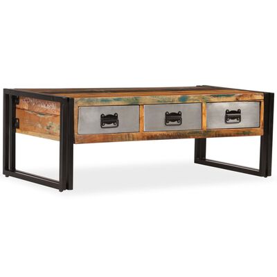 vidaXL kafijas galdiņš ar 3 atvilktnēm, 100x50x35 cm, pārstrādāts koks