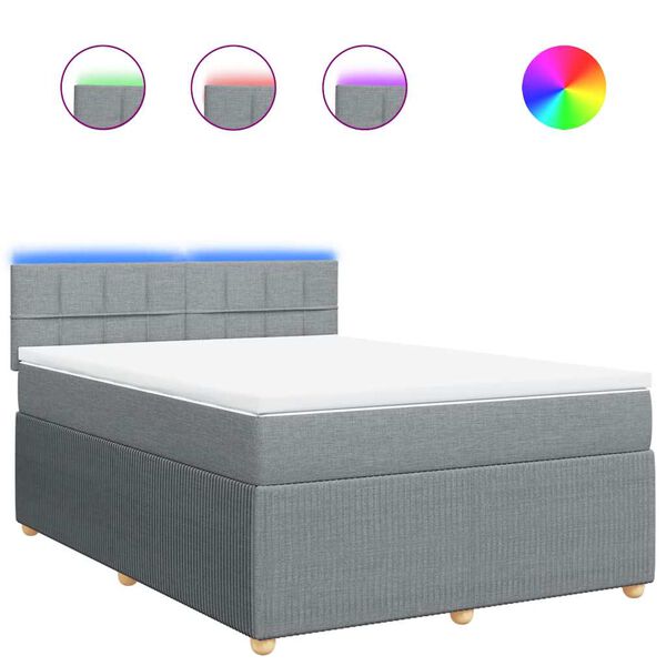 vidaXL atsperu gultas rāmis ar matraci, gai&scaron;i pelēka audums, 140x200cm