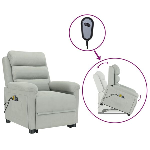 vidaXL masāžas krēsls, paceļams, gaiši pelēks samts