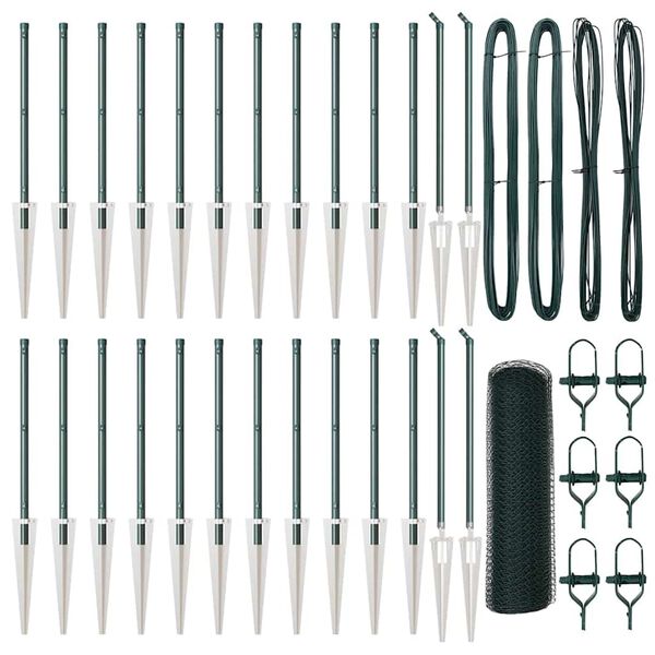 vidaXL Žogs ar stabiem. Zaļa 0.4 x 50 m PVC pārklāts tērauds