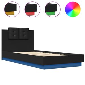 vidaXL gultas rāmis ar galvgali un LED, melns, 100x200 cm