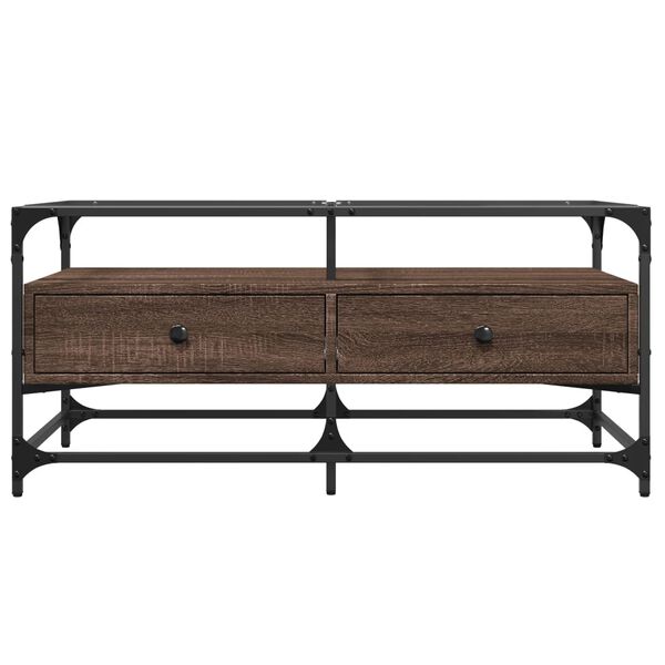 vidaXL kafijas galdiņ&scaron; ar stikla virsmu ozola 98,5x50x45 cm tērauds