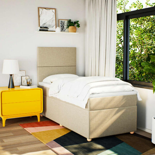 vidaXL atsperu gultas rāmis ar matraci, krēmkrāsas, 100x200 cm, audums