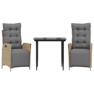 vidaXL 3-daļīgs dārza mēbeļu komplekts, matrači, bē&scaron;a PE rotangpalma