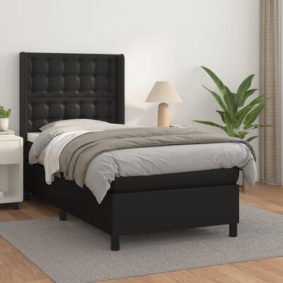 vidaXL atsperu gulta ar matraci, melna, 90x200 cm, mākslīgā āda
