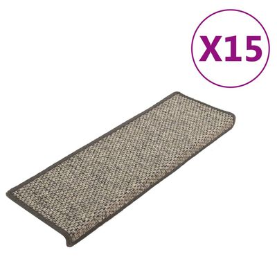 vidaXL kāpņu paklāji, 15 gab., pašlīmējoši, 65x21x4 cm, pelēki un bēši