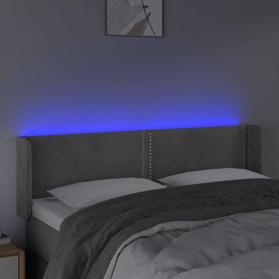 vidaXL gultas galvgalis ar LED, 147x16x78/88 cm, gaiši pelēks samts