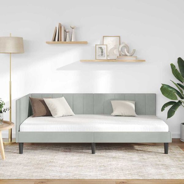 vidaXL Stūra gultas rāmis Gai&scaron;i pelēks 90 cm x 190 cm Samts