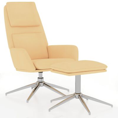 vidaXL atpūtas krēsls ar kājsoliņu, krēmkrāsas mikrošķiedras audums