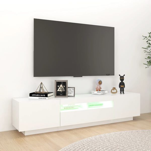 vidaXL TV skapītis ar LED lampiņām, 180x35x40 cm, spīdīgi balts