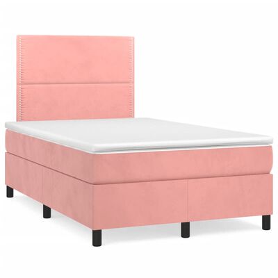vidaXL atsperu gulta ar matraci, LED, rozā samts, 120x190 cm
