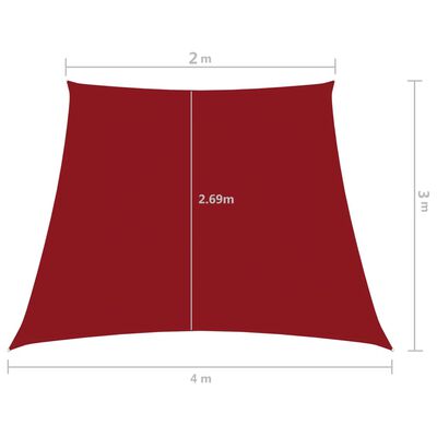 vidaXL saulessargs, 2/4x3 m, trapeces forma, sarkans oksforda audums