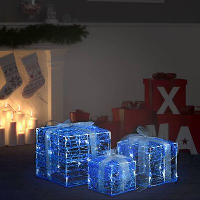 vidaXL Ziemassvētku dekorācija, 3 dāvanu kastes, akrils, vēsi baltas