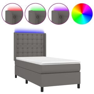 vidaXL atsperu gulta ar matraci, LED, pelēka, 80x200 cm, mākslīgā āda
