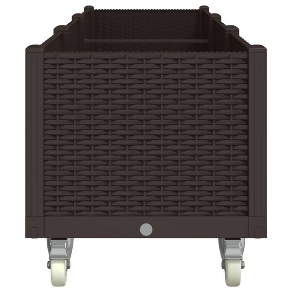 vidaXL dārza puķu kaste ar riteņiem, brūna, 240x50x54 cm, PP