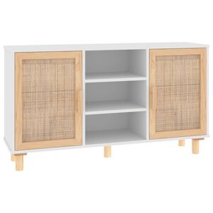 vidaXL skapītis, balts, 105x30x60 cm, priedes koks, dabīga rotangpalma