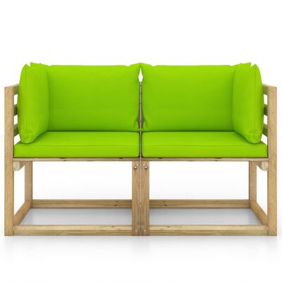 vidaXL dārza stūra dīvāni ar matračiem, 2 gab., zaļi impregnēta priede