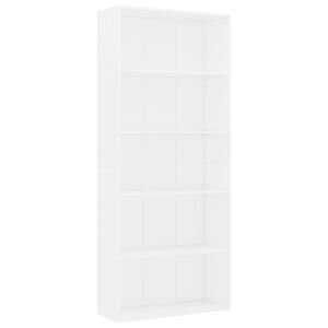 vidaXL 5-līmeņu grāmatu plaukts, balts, 80x30x189cm, inženierijas koks
