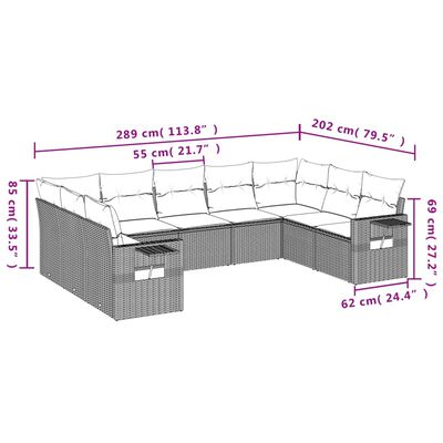 vidaXL 9-daļīgs dārza dīvāna komplekts, matrači, brūna PE rotangpalma