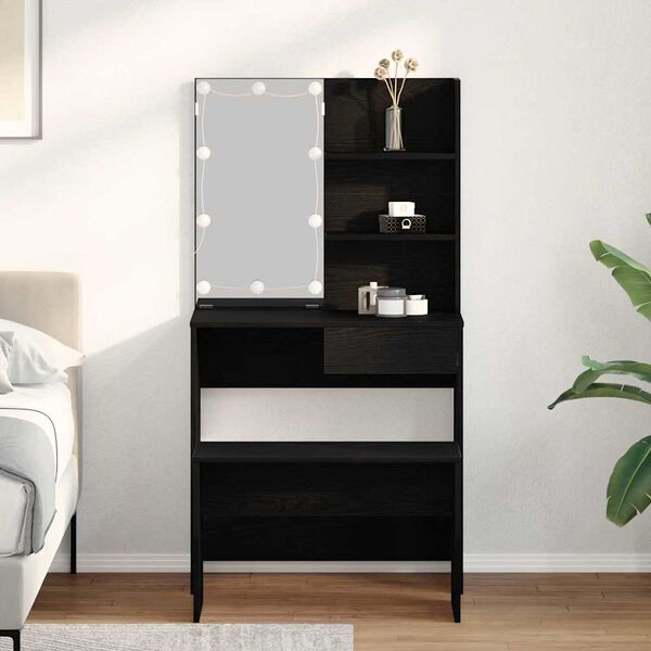 vidaXL LED grims galda komplekts ar atvilktni 2 pcs Melns ozolkoks