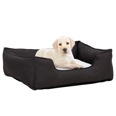 vidaXL suņu gulta, pelēka ar baltu, 85,5x70x23 cm, lina dizains, flīss