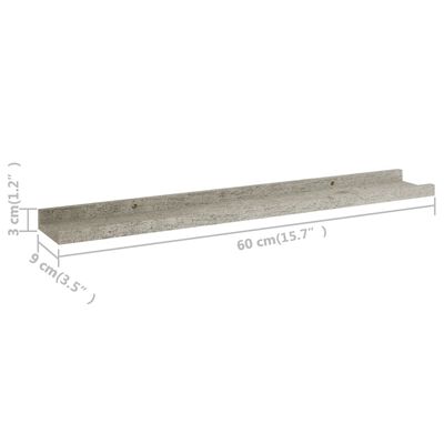 vidaXL sienas plaukti, 4 gab., betona pelēki, 40x9x3 cm
