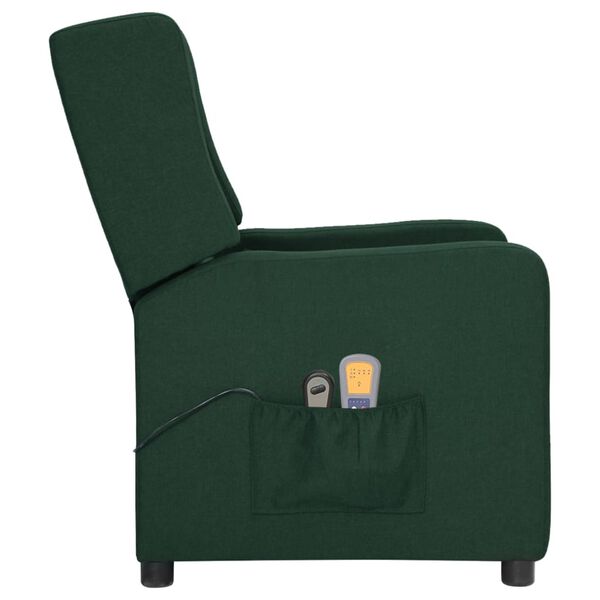 vidaXL elektrisks masāžas krēsls, tumši zaļš audums