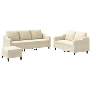 vidaXL trīsdaļīgs dīvānu komplekts ar spilveniem, krēmkrāsas audums