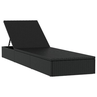 vidaXL sauļošanās gultas ar galdiņu, 2 gab., melna PE rotangpalma