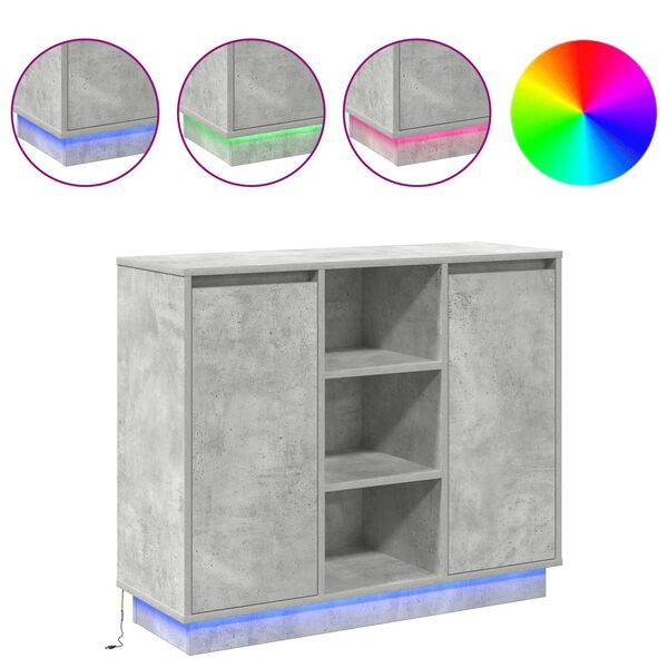 vidaXL LED sānu galds Betona pelēks 90 x 32 x 75 cm Inženierijas koks