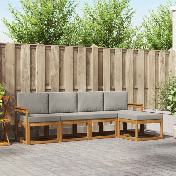 vidaXL Āra dīvānu komplekts ar spilvenu 5 pcs Dabīgs un gai&scaron;i pelēks